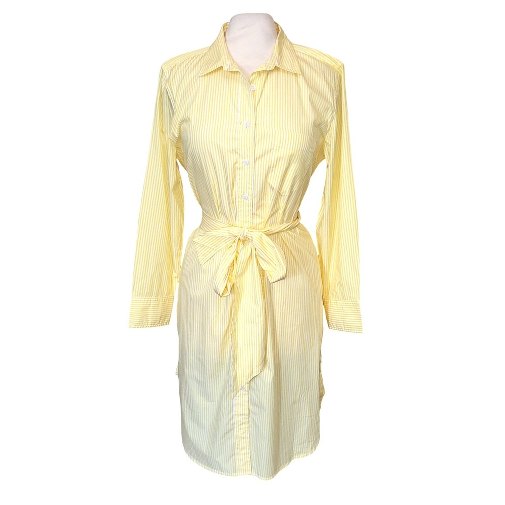 J. Crew Yellow Stripe Poplin Tie Belt Americana Countrycore Shirt Dress 12P - Picture 2 of 8